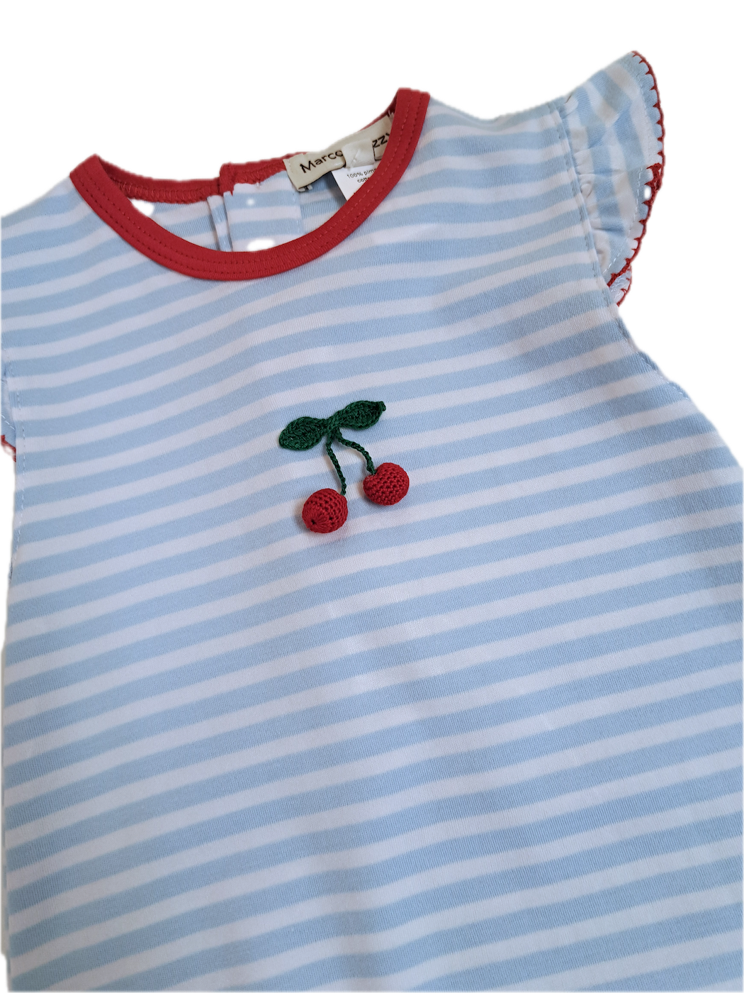 Cherry applique Blue stripe baby girl romper - Little Threads Inc. Children's Clothing