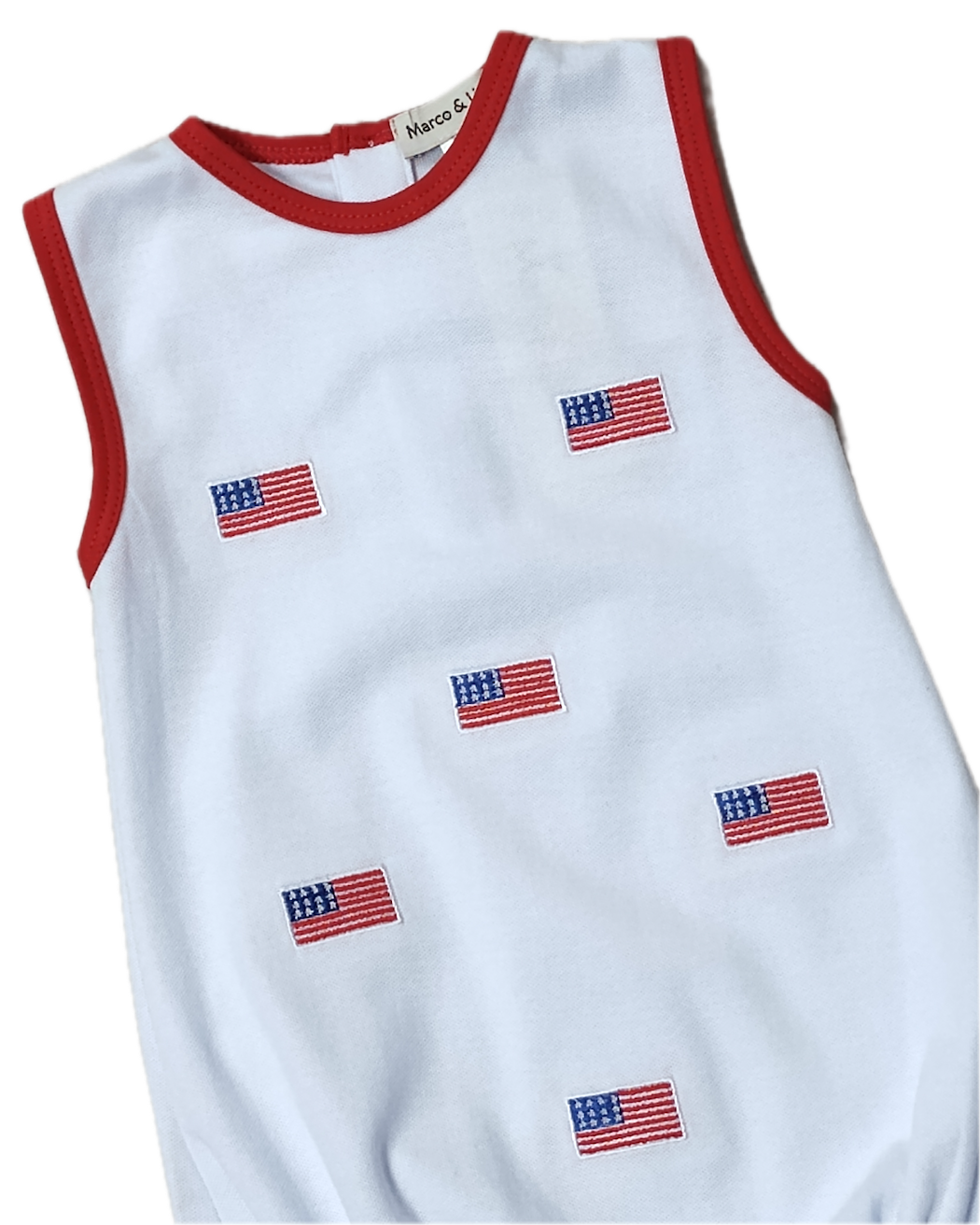 Star Spangled Banner Flags all over boy's romper - Little Threads Inc. Children's Clothing