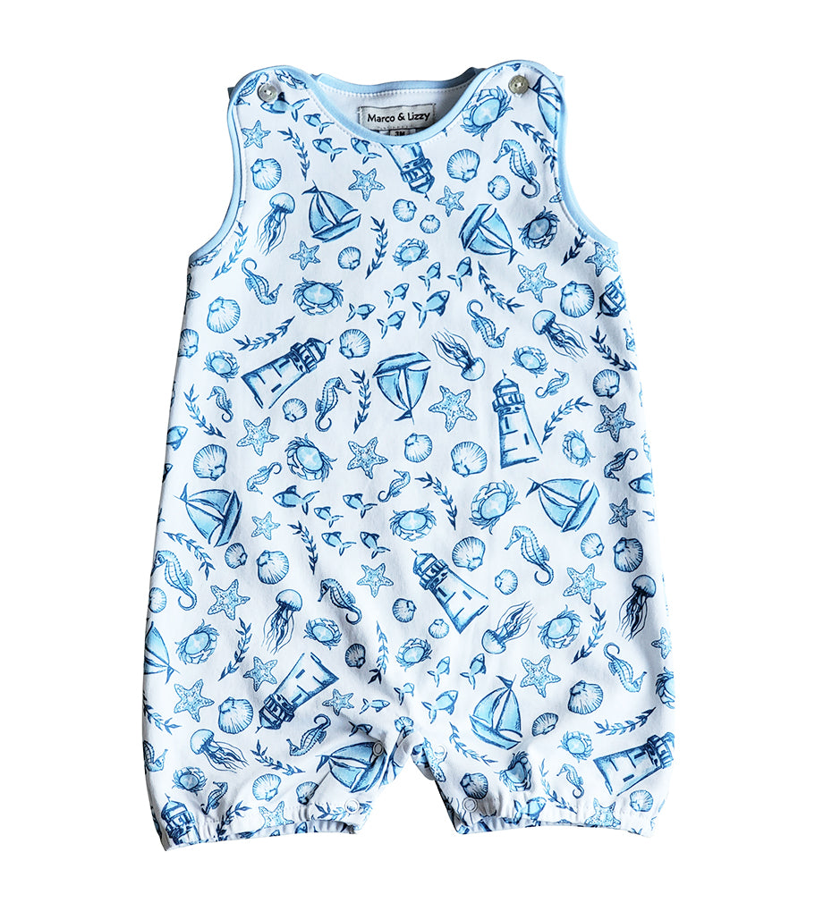 Baby Boy Blue Nautical Romper - Little Threads Inc. Children's Clothing