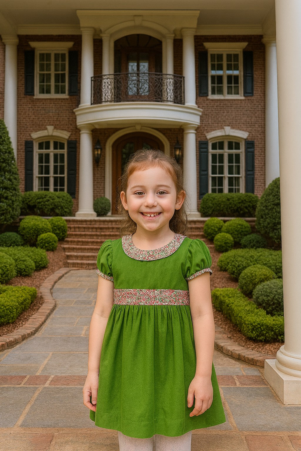 Janelle green cord girl's dress