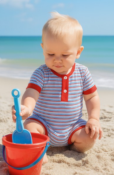 Red white and blue Stripe baby boy's romper
