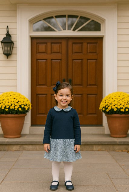 London Dropped Waist Knit Top Woven Bottom Girl's Dress - Little Threads Inc. Children's Clothing