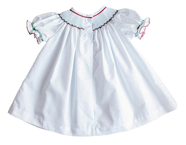 White Christmas Wreath Smocked Girl's Bishop - Little Threads Inc. Children's Clothing