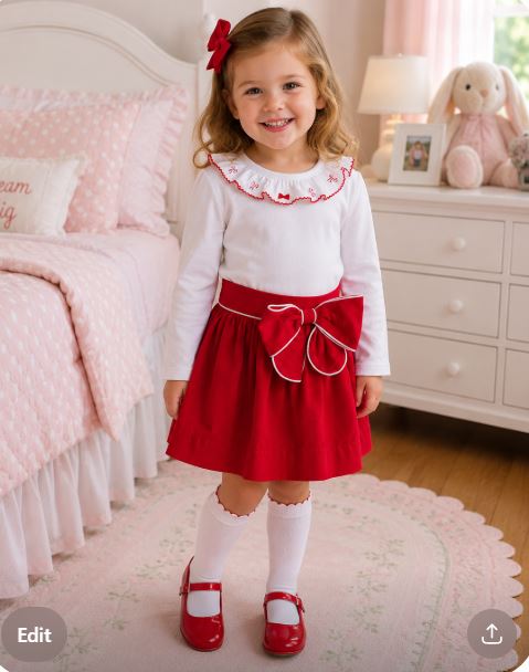 Girl's Candy Cane Ruffle Pima Cotton Top