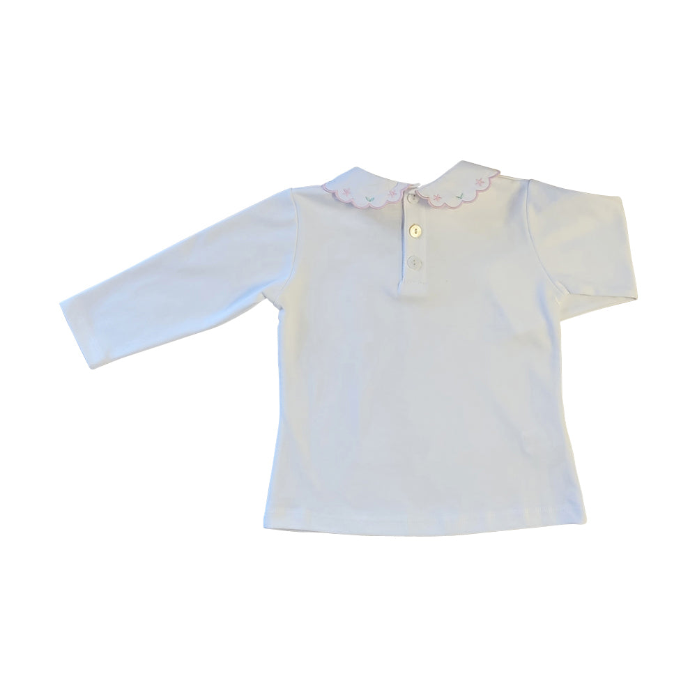 Girl's Pima Cotton Top with Peter Pan Collar & Pink Flowers - Little Threads Inc. Children's Clothing