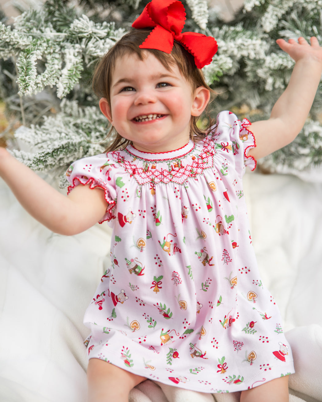 Girl's "Christmas Mice" Bishop Pima Cotton - Little Threads Inc. Children's Clothing