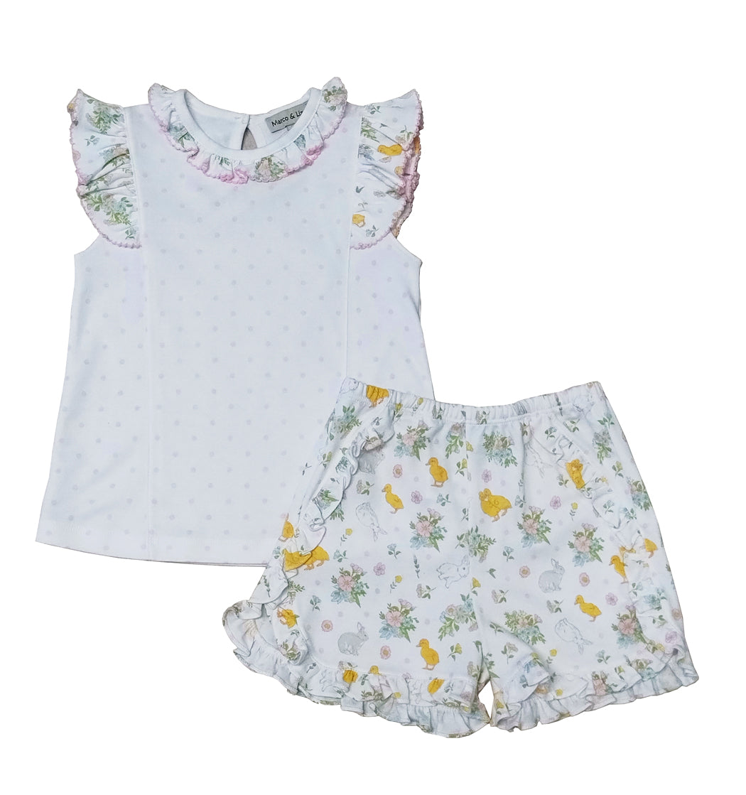 Girls "Easter Floral" Pima Cotton Shirt and Short Set - Little Threads Inc. Children's Clothing
