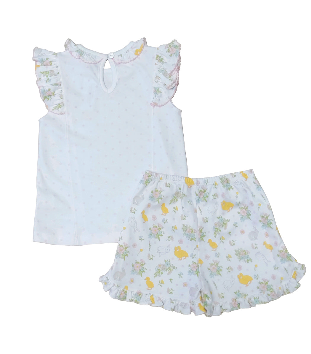 Girls "Easter Floral" Pima Cotton Shirt and Short Set - Little Threads Inc. Children's Clothing