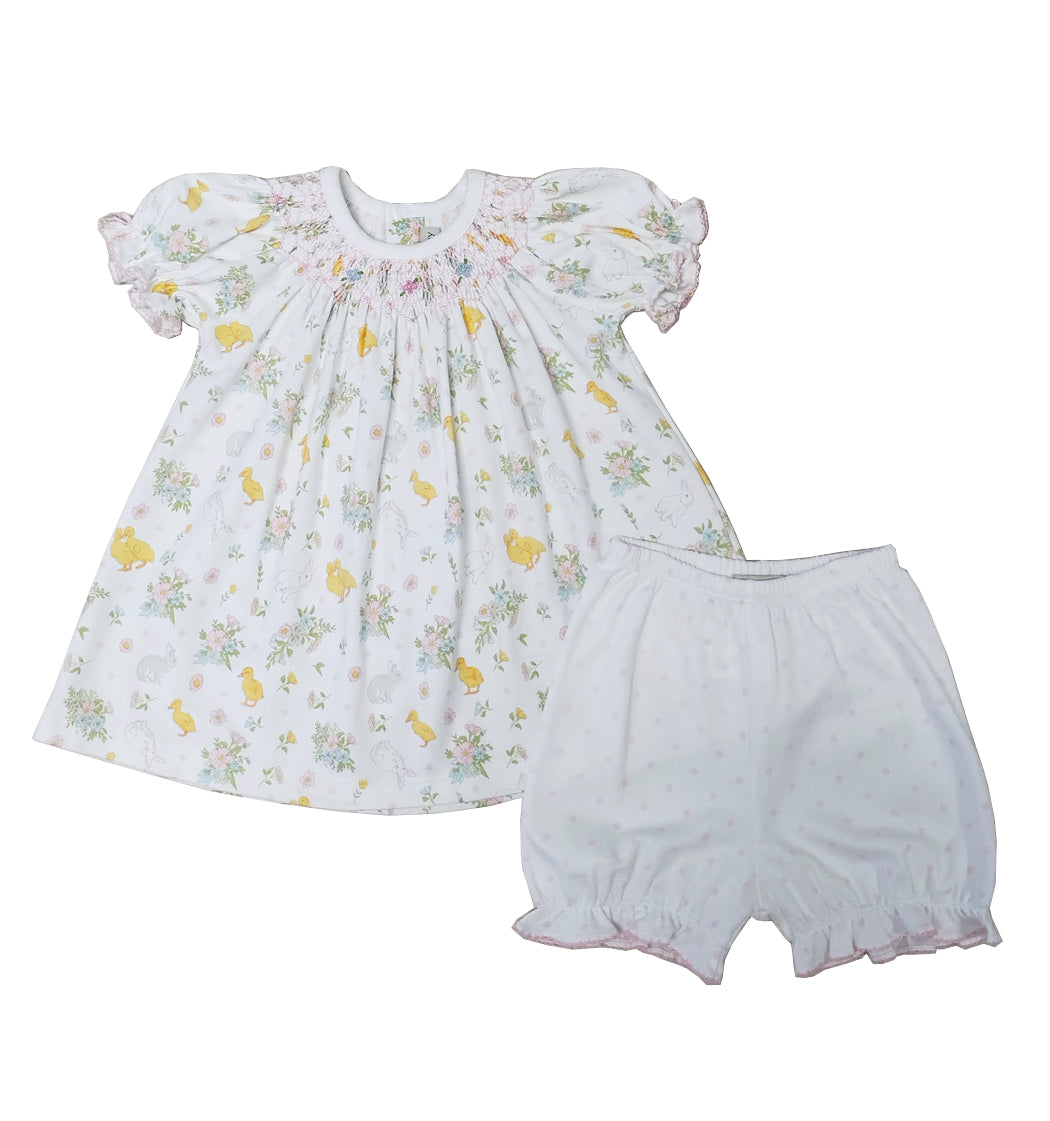 Easter Floral Hand Smocked girls Bishop dress Pima Cotton - Little Threads Inc. Children's Clothing