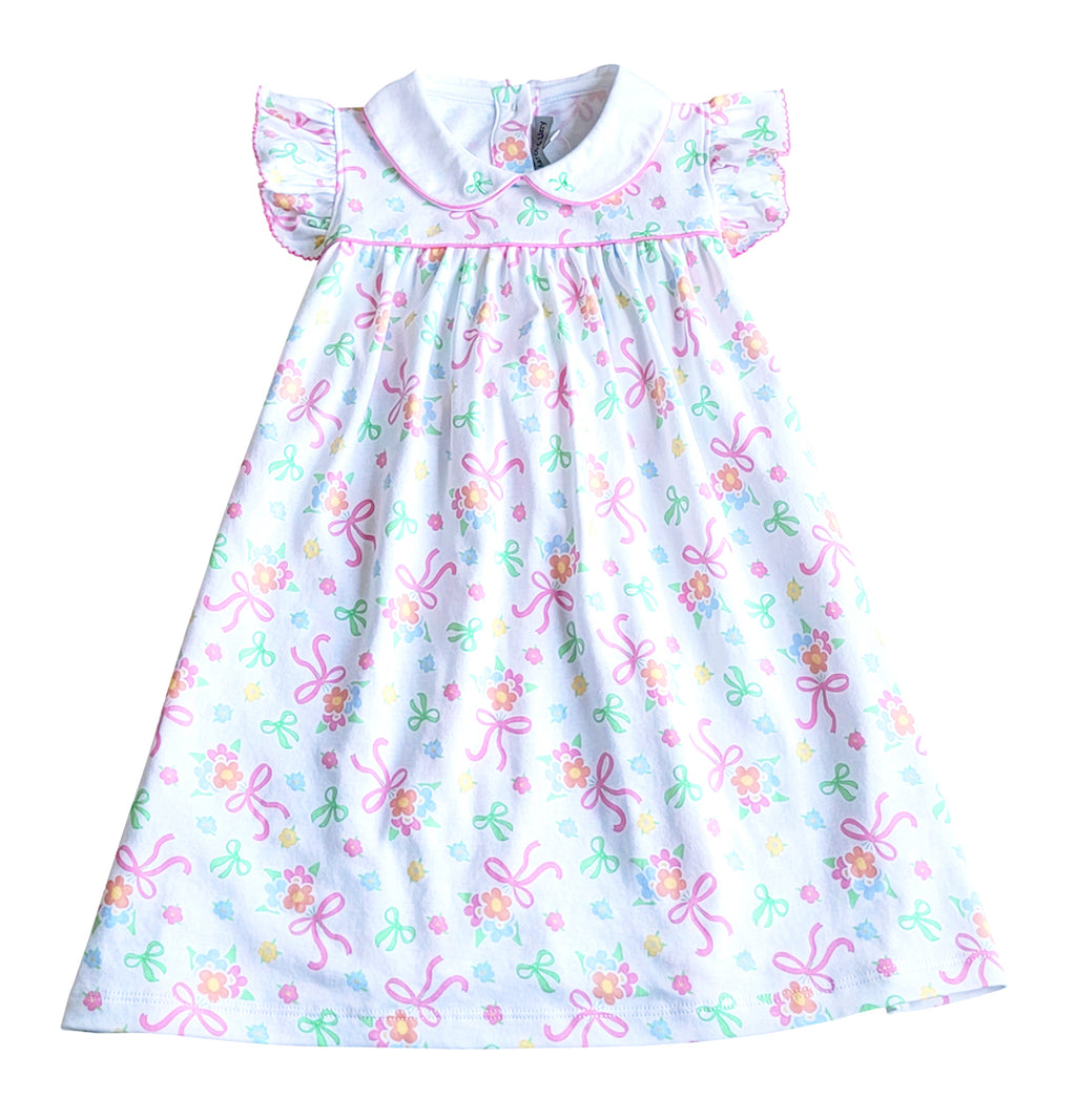 Bows and Flowers Float Dress Pima Cotton - Little Threads Inc. Children's Clothing