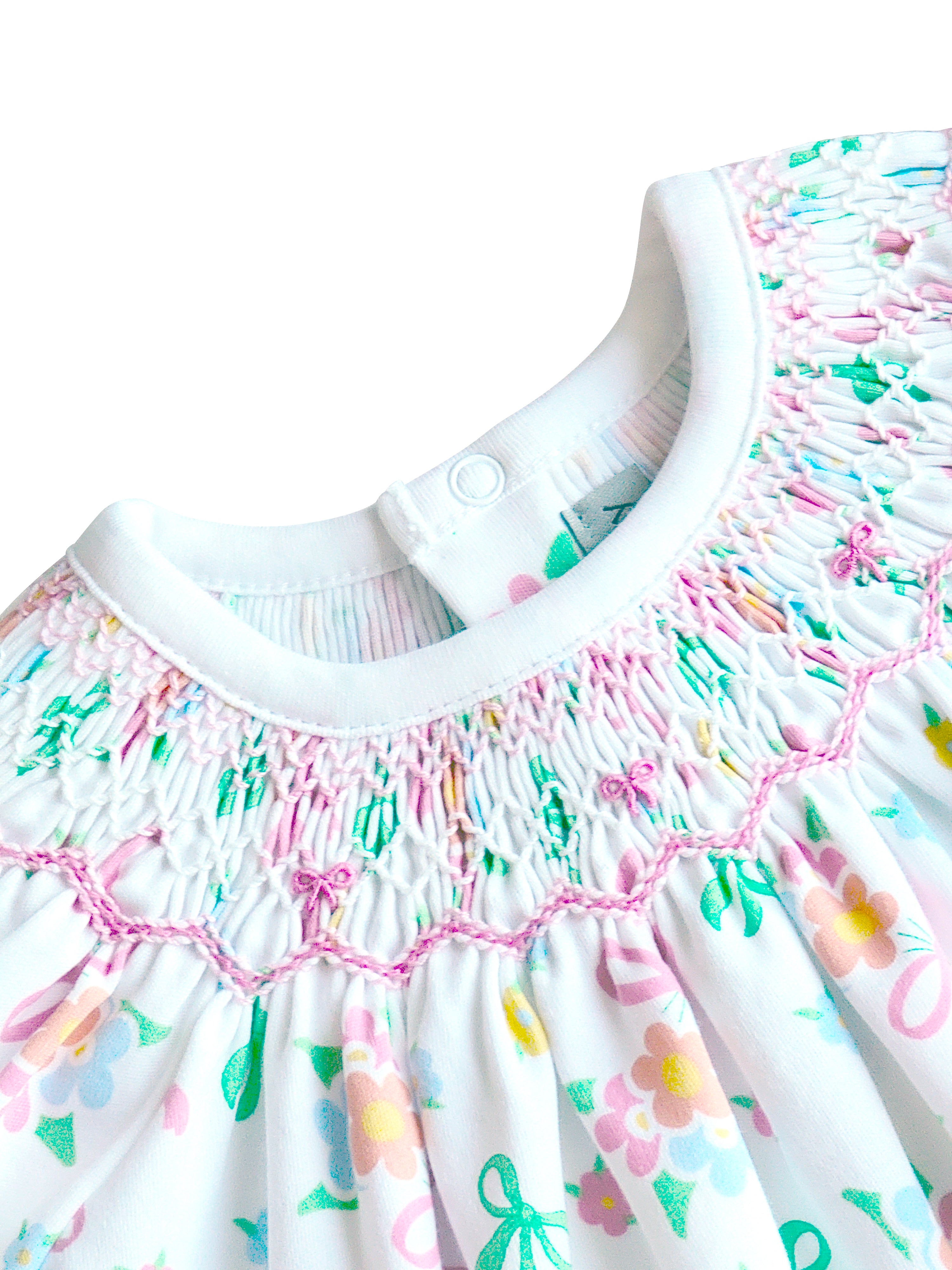 Bows and Flowers Hand Smocked Bishop Pima Cotton - Little Threads Inc. Children's Clothing