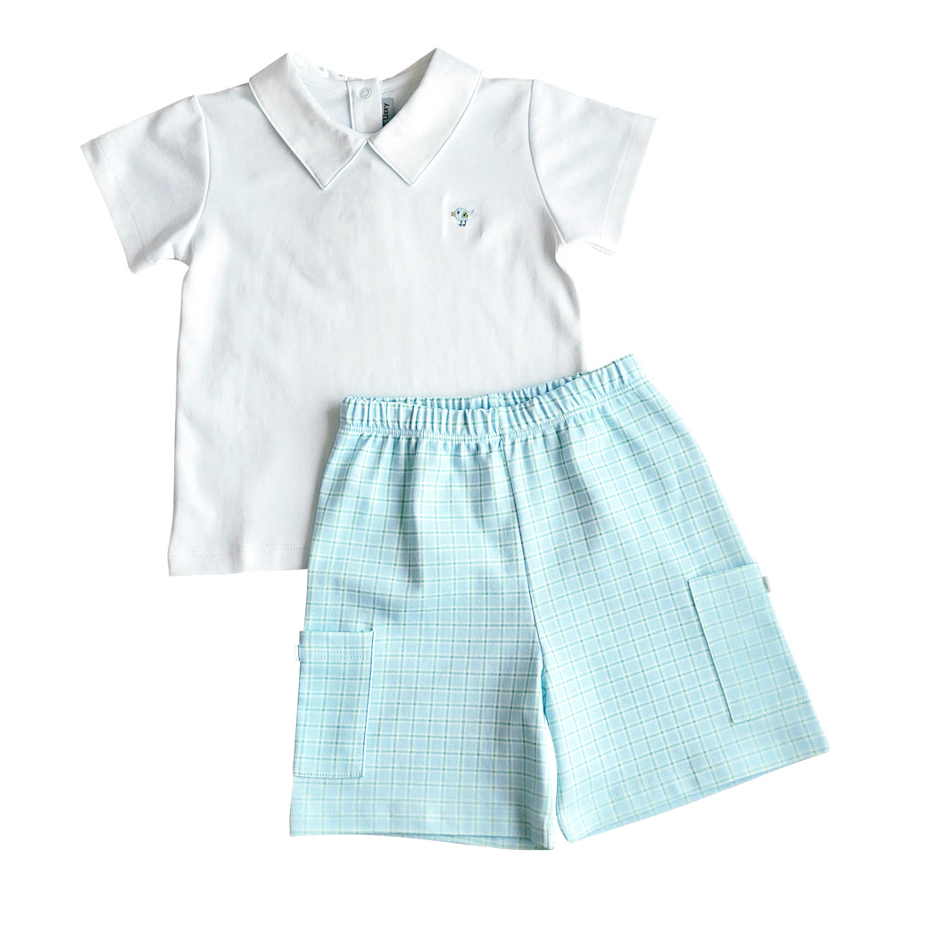 Bows and Flowers Baby Boy Shirt and Short Set Pima Cotton - Little Threads Inc. Children's Clothing