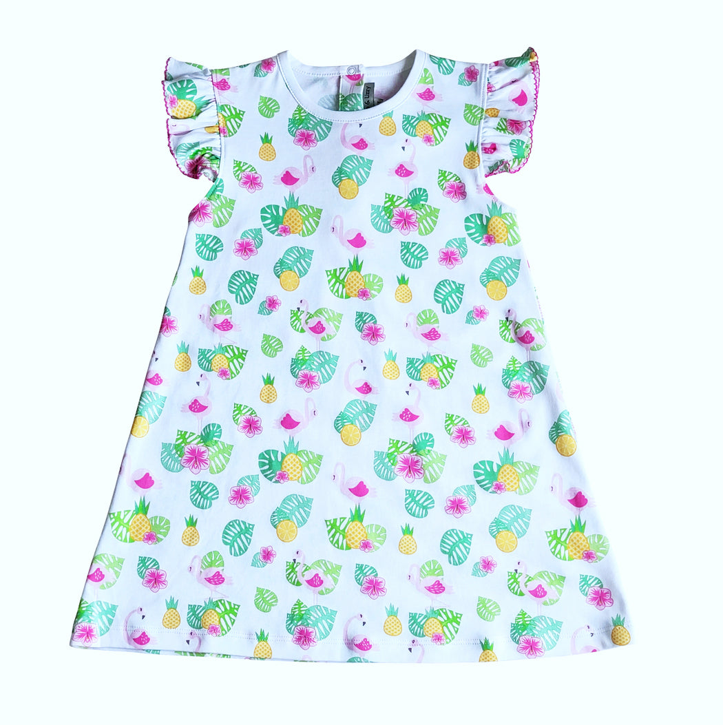 Flamingo Print A line Dress Pima Cotton - Little Threads Inc. Children's Clothing