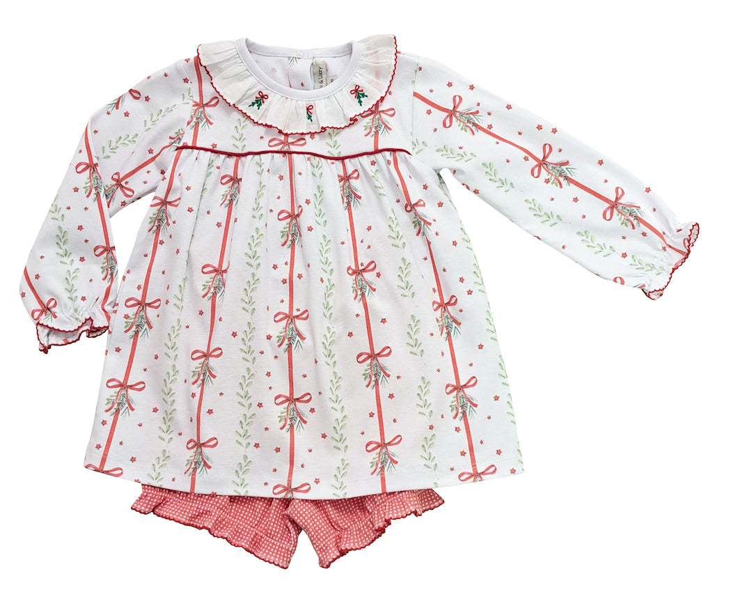 Christmas bows and Mistletoe Girl's Bloomer Set - Little Threads Inc. Children's Clothing