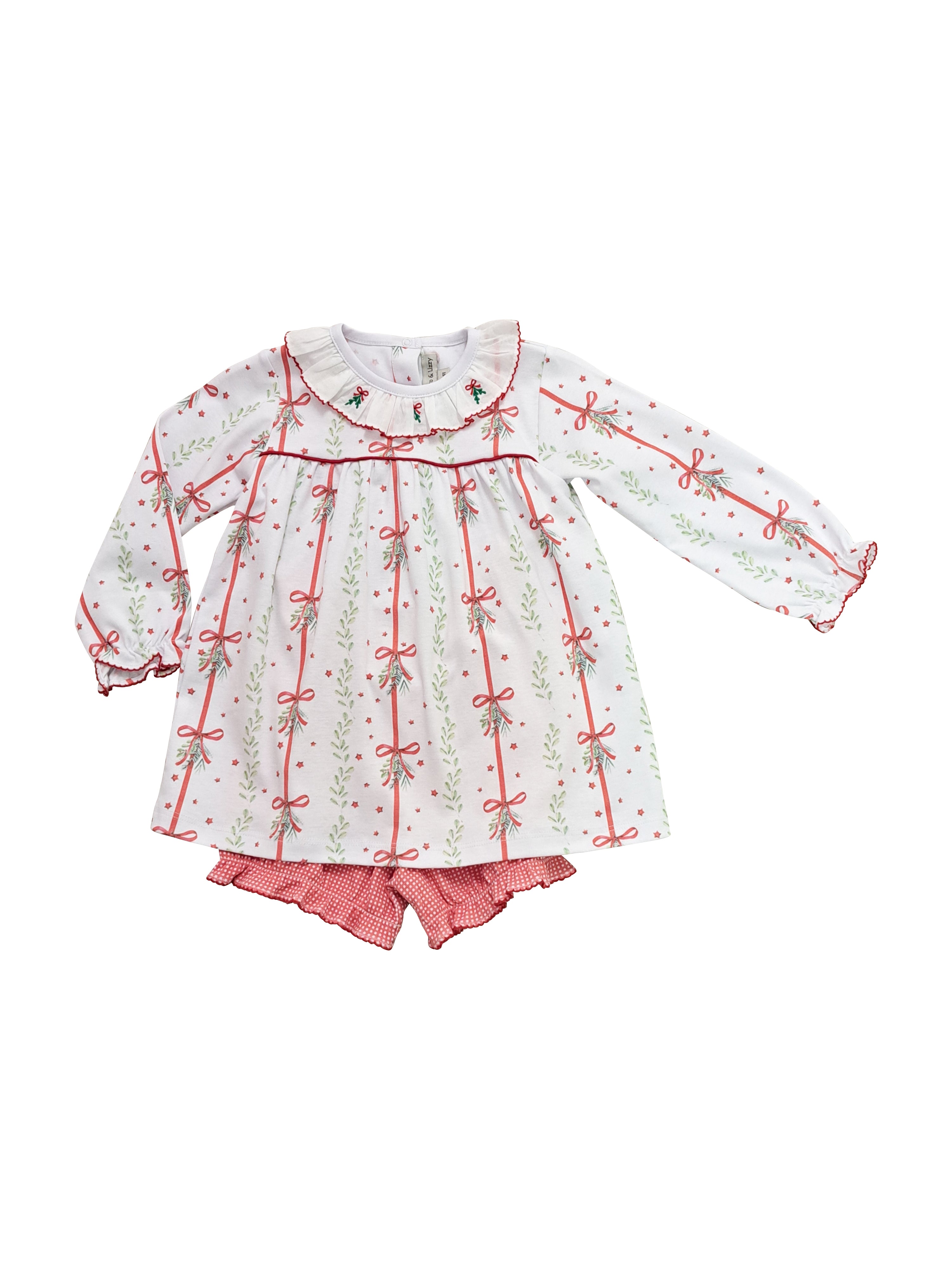 Christmas bows and Mistletoe Girl's Bloomer Set - Little Threads Inc. Children's Clothing
