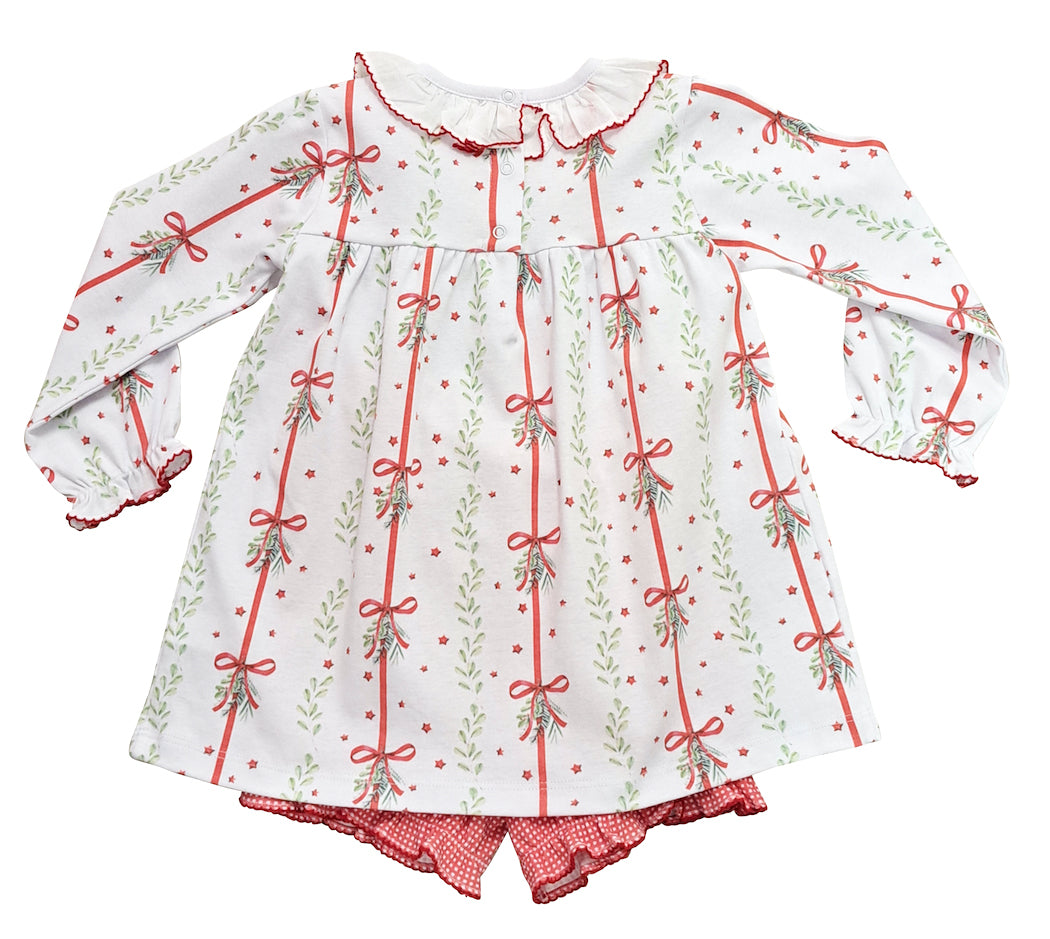 Christmas bows and Mistletoe Girl's Bloomer Set - Little Threads Inc. Children's Clothing