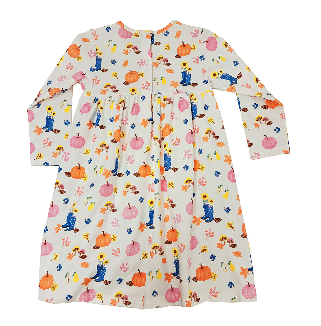 Fall Pumpkin Print Long Sleeve Girl dress Pima - Little Threads Inc. Children's Clothing