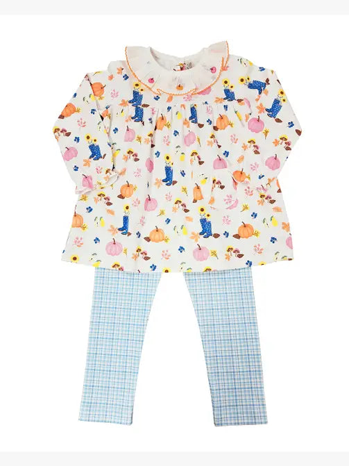 Fall Pumpkin Print and plaid Girl Leggings Pima Set - Little Threads Inc. Children's Clothing