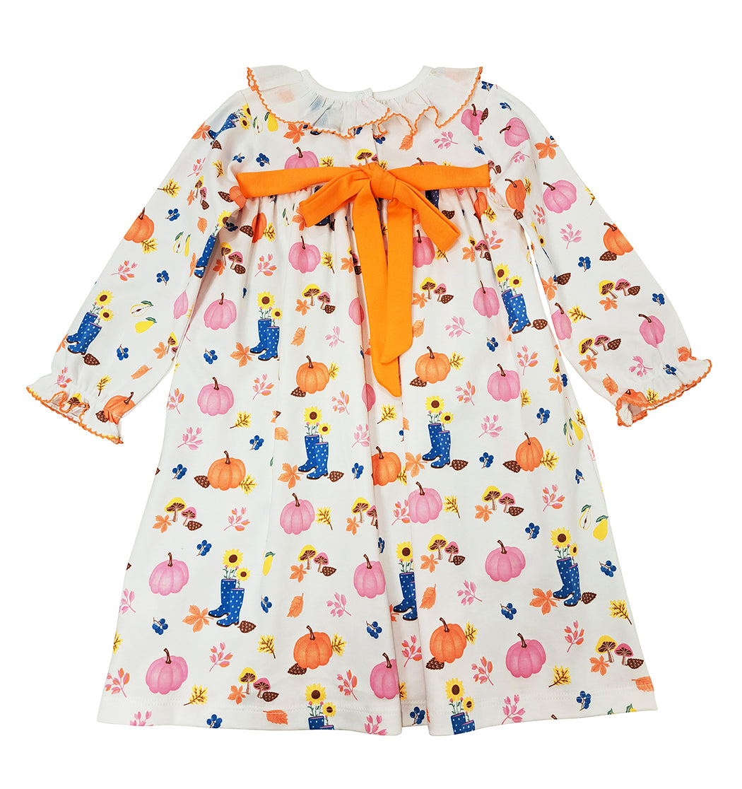 Fall Pumpkin Print Pima Cotton Girl's Float dress - Little Threads Inc. Children's Clothing
