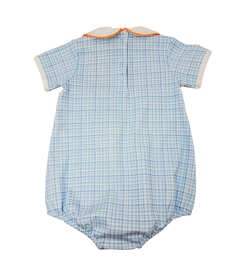 Fall Pumpkin light blue plaid pima Baby Boy's bubble - Little Threads Inc. Children's Clothing