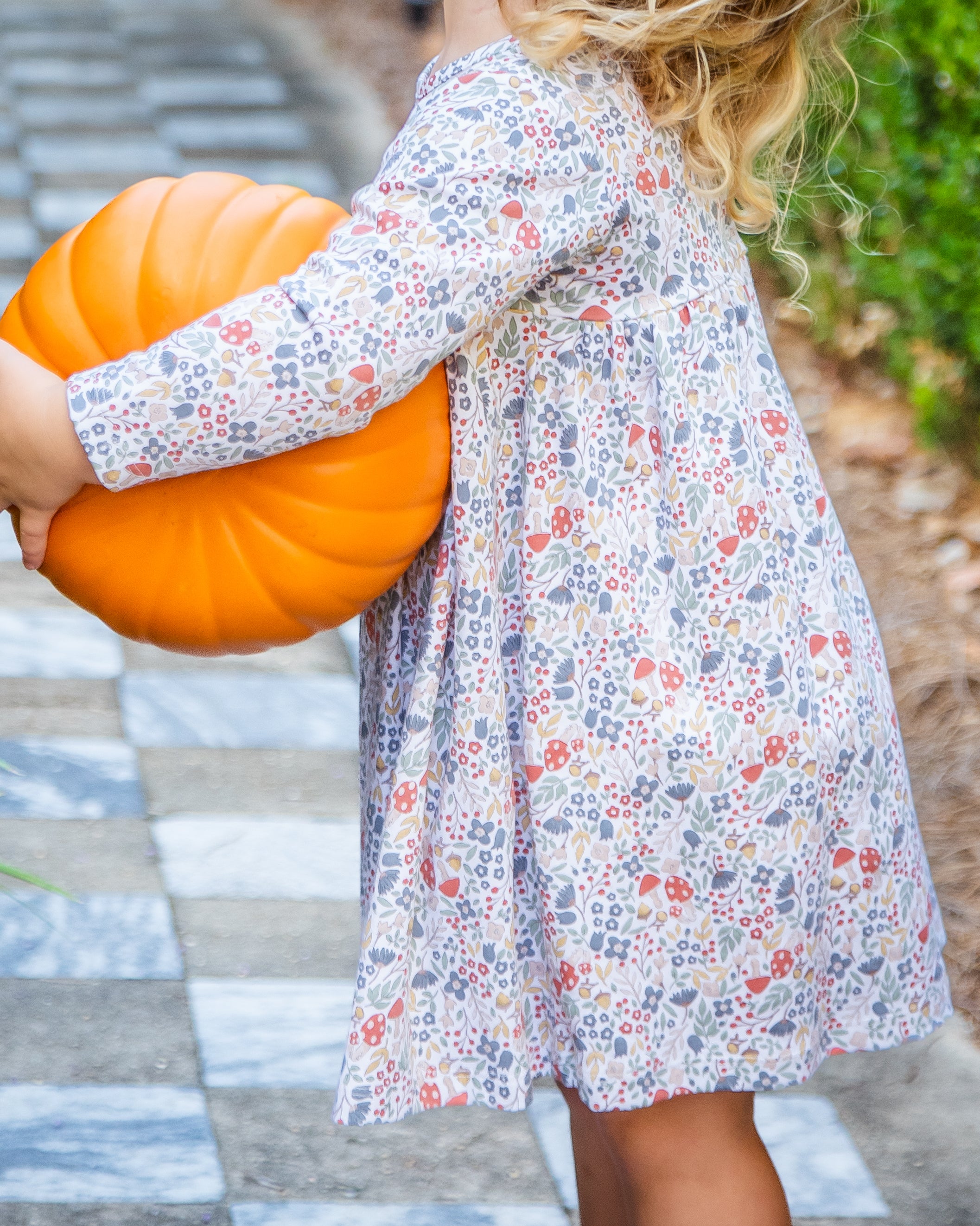 Fall Flowers Long Sleeve Girl's Dress Pima Cotton - Little Threads Inc. Children's Clothing