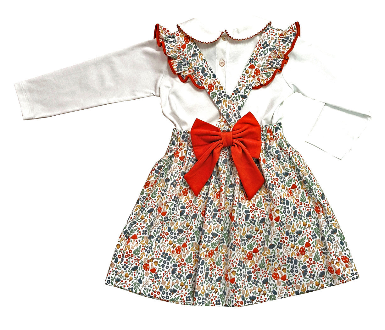 Girl's "Fall Flowers" White long Sleeve and Jumper Set - Little Threads Inc. Children's Clothing