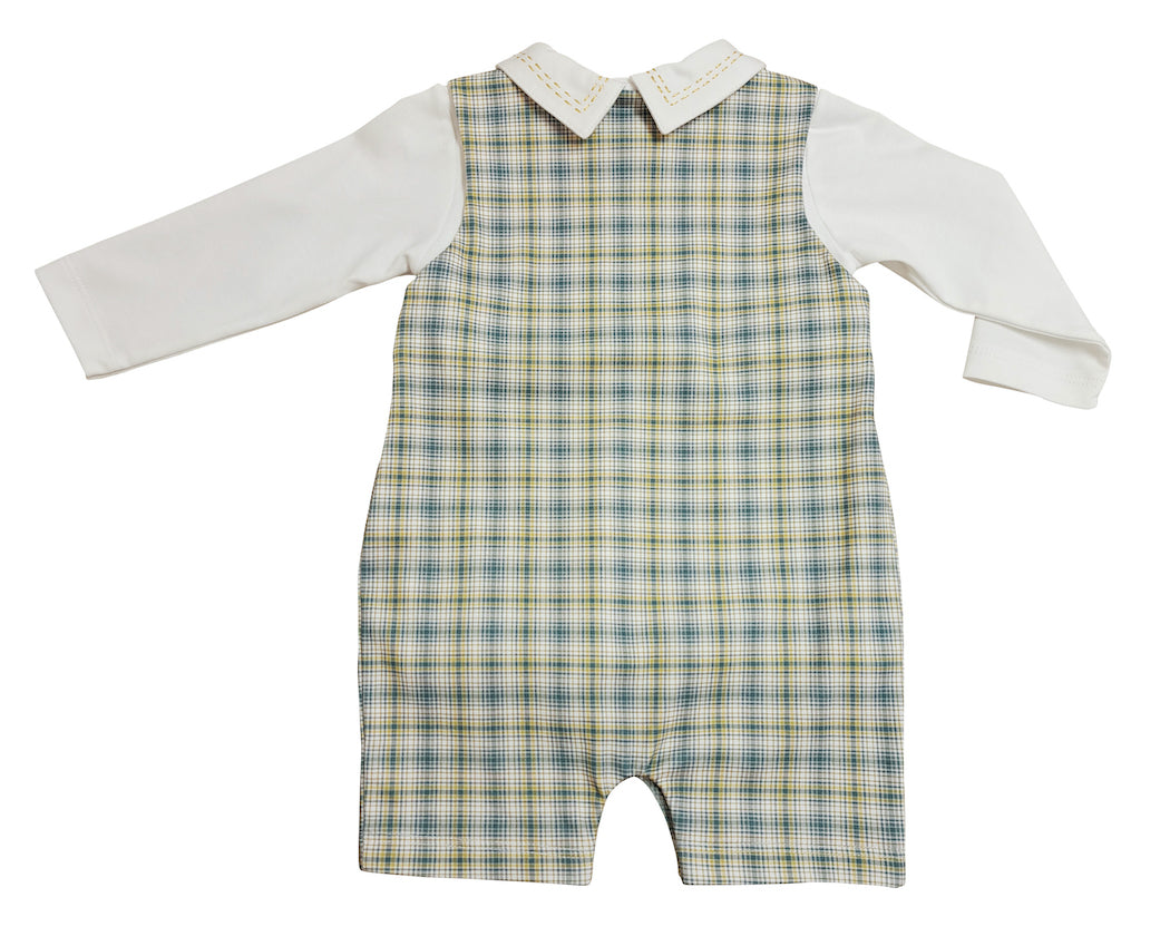 Fall Flowers Boy White long sleeve top checkered Overall - Little Threads Inc. Children's Clothing