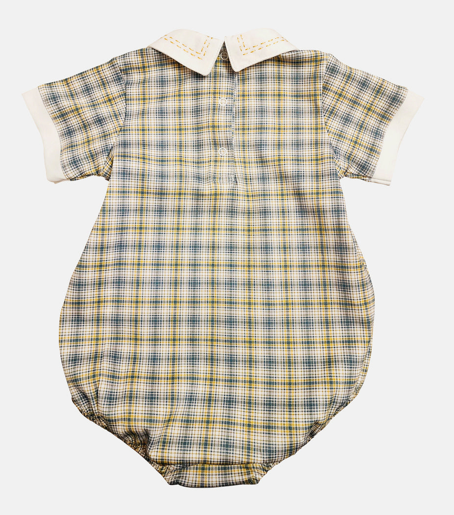 Fall Flowers - Hand smocked baby boy checkered romper - Little Threads Inc. Children's Clothing