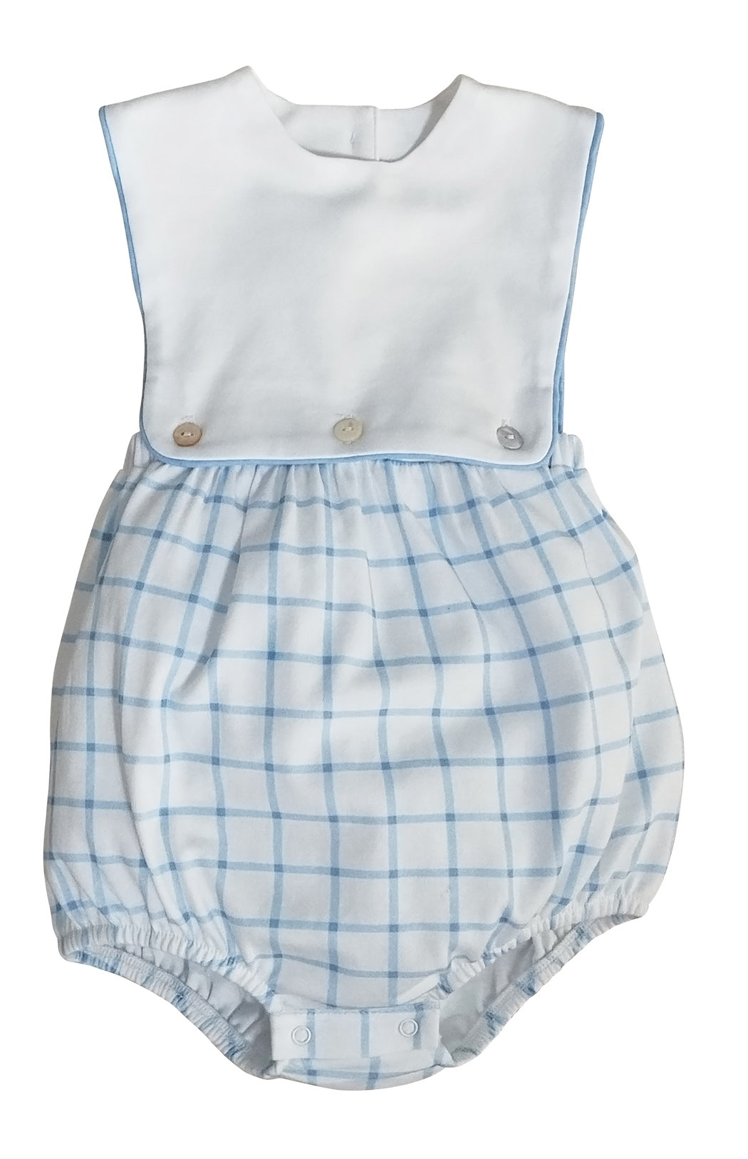 Blue windowpanes print white top baby boy romper - Little Threads Inc. Children's Clothing