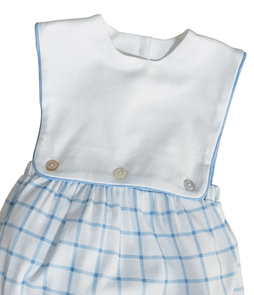 Blue windowpanes print white top baby boy romper - Little Threads Inc. Children's Clothing