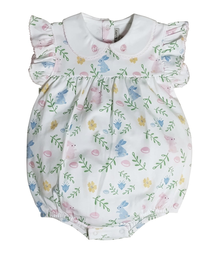 Easter Floral with Bunnies Print Baby Girl's Bubble Romper - Little Threads Inc. Children's Clothing
