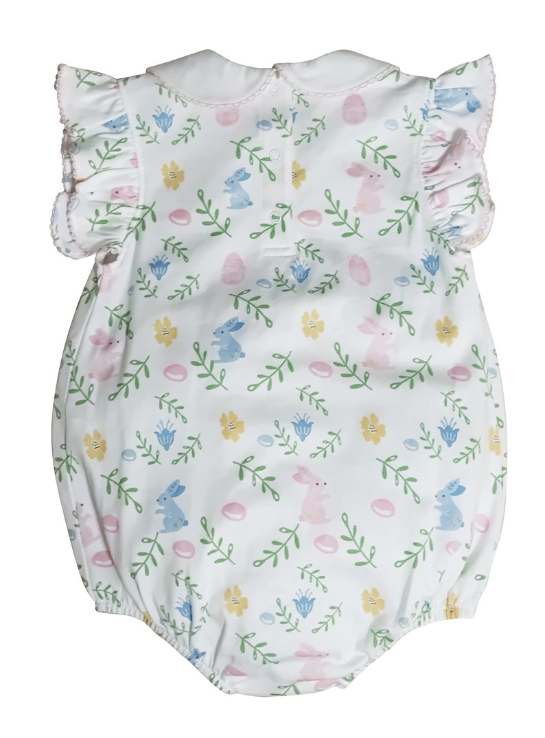 Easter Floral with Bunnies Print Baby Girl's Bubble Romper - Little Threads Inc. Children's Clothing