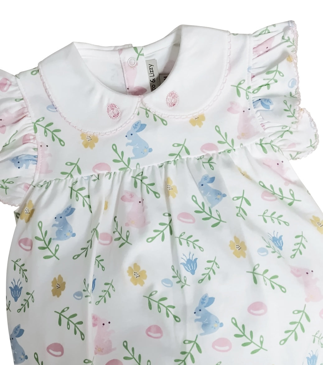 Easter Floral with Bunnies Print Baby Girl's Bubble Romper - Little Threads Inc. Children's Clothing