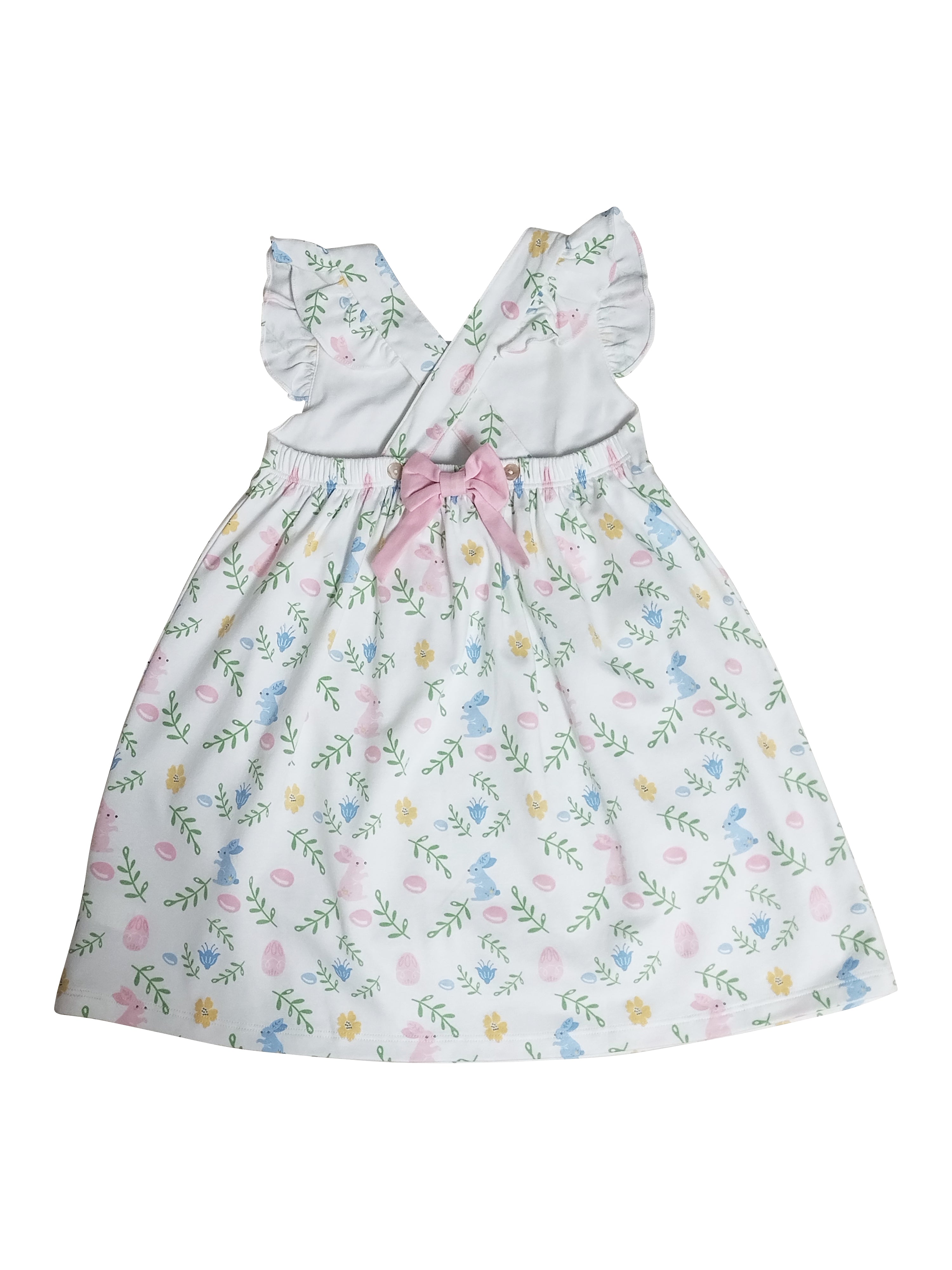 Criss-Cross Back Girl's Dress Easter Floral with Bunnies - Little Threads Inc. Children's Clothing