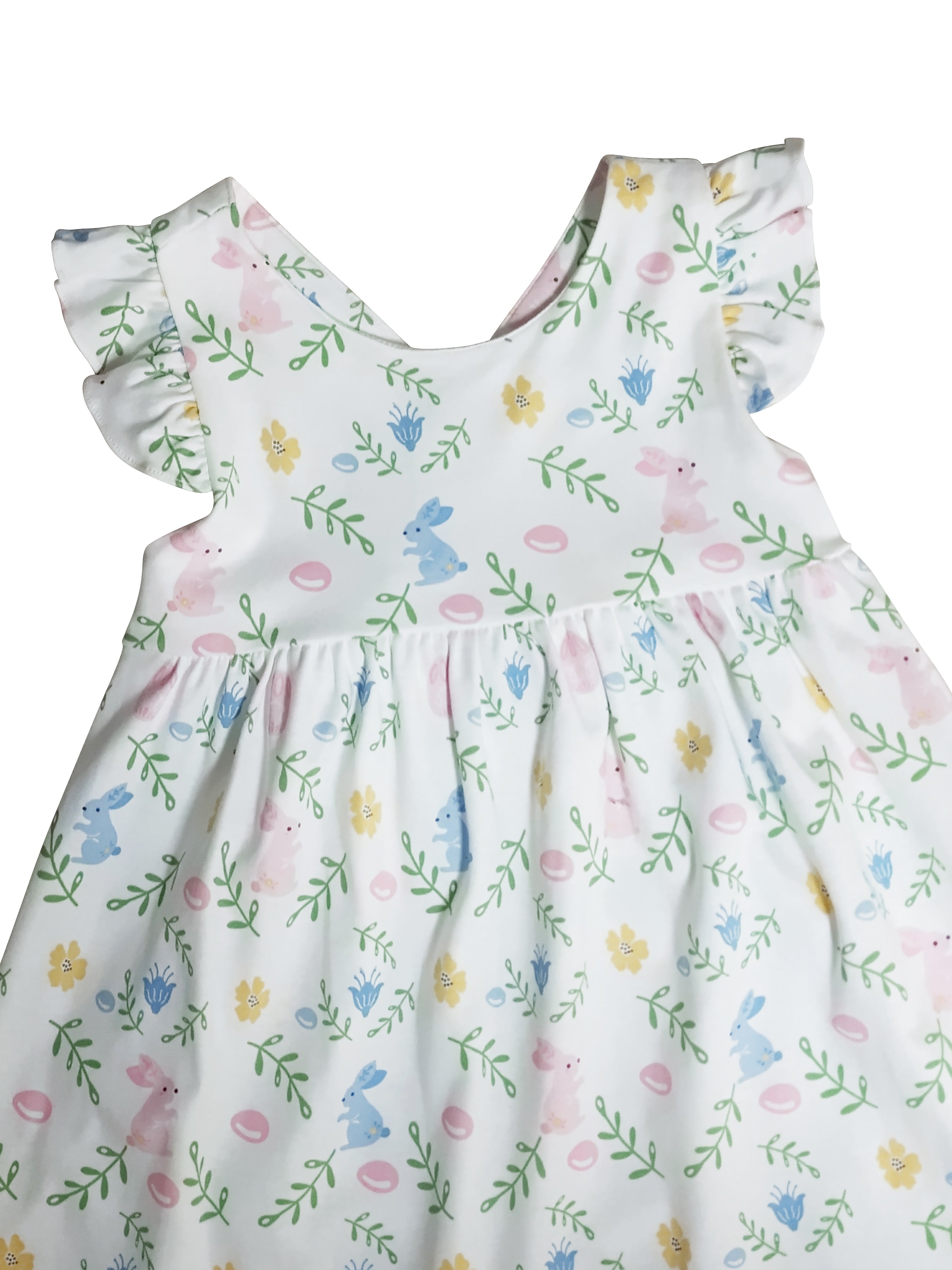 Criss-Cross Back Girl's Dress Easter Floral with Bunnies - Little Threads Inc. Children's Clothing