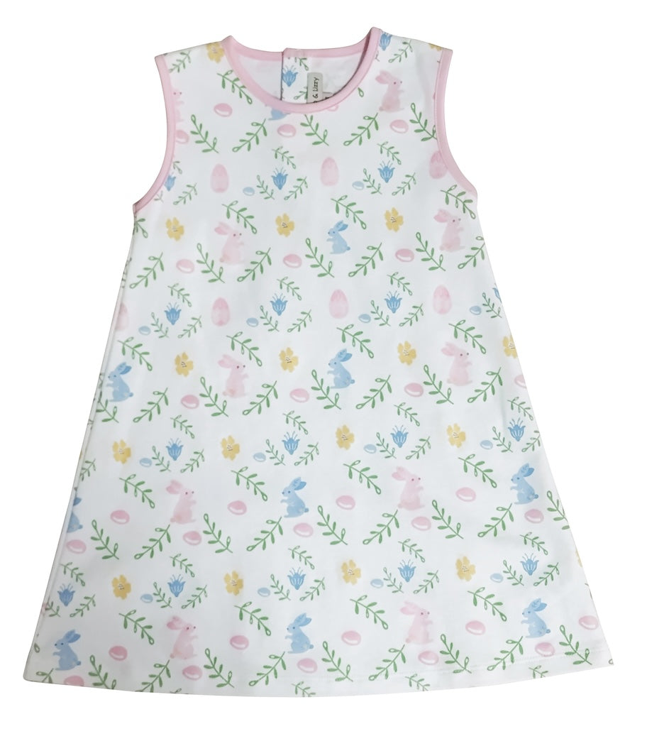 Girl's A line Dress Easter Floral With Bunnies - Little Threads Inc. Children's Clothing