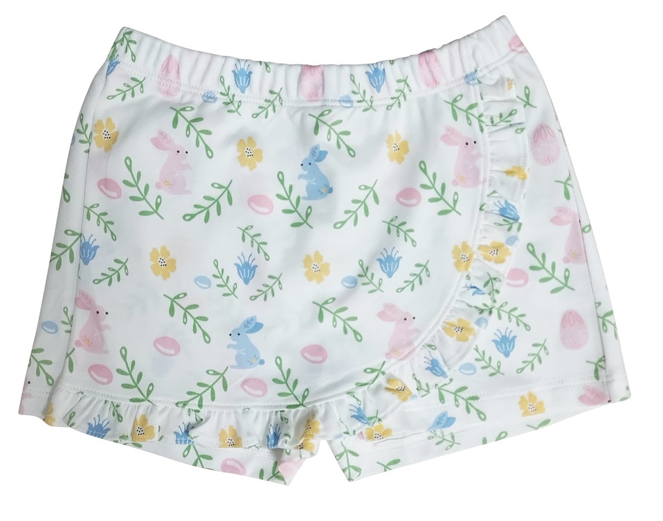 Girl's Skort Easter Floral with Bunnies - Little Threads Inc. Children's Clothing