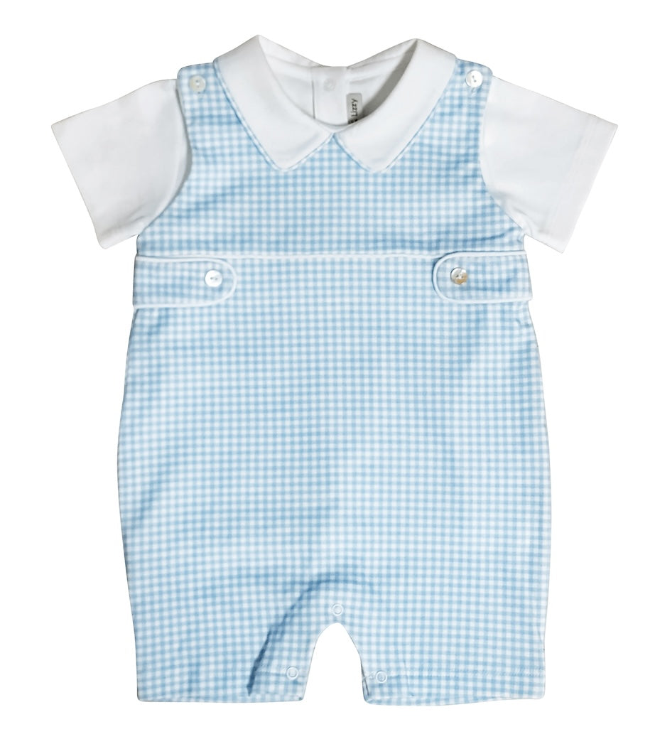 Blue checks Pima cotton baby boy overall set - Little Threads Inc. Children's Clothing
