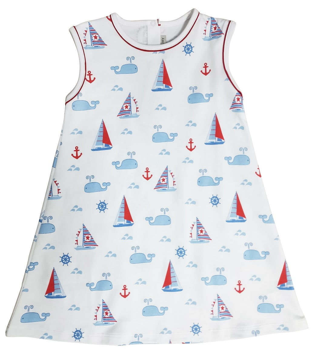 Nantucket Whales and sailboats A line Girl's dress - Little Threads Inc. Children's Clothing