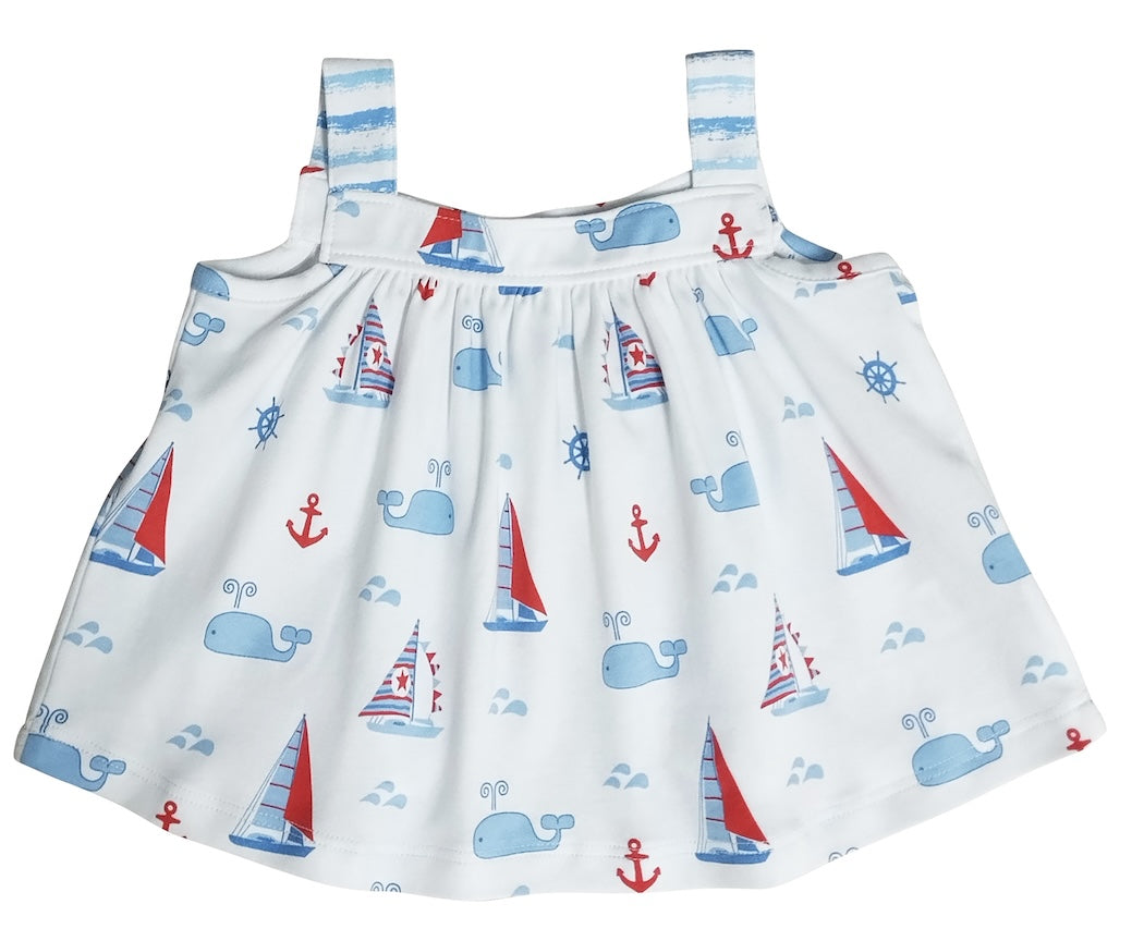 Nantucket Whales and sailboats Print Girl's Bloomer set - Little Threads Inc. Children's Clothing