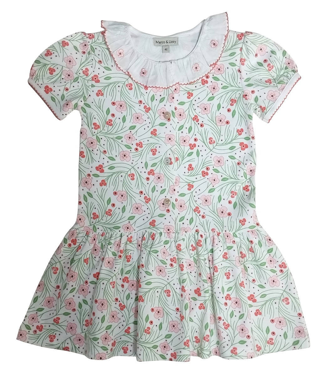 Cherry Blossoms Girl's Dropped Waist Dress - Little Threads Inc. Children's Clothing