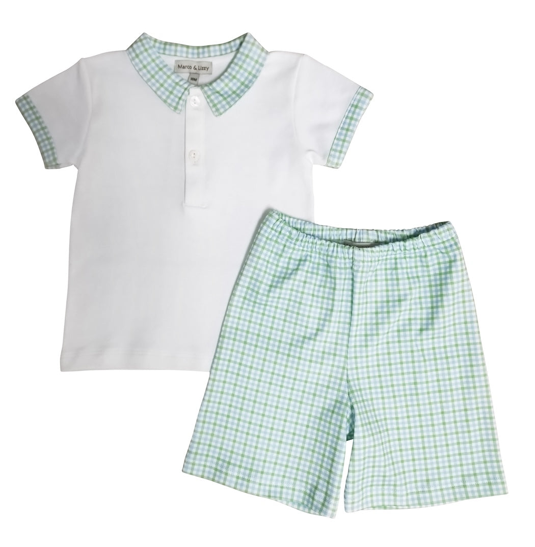 Boys Green and blue Pima cotton short set - Little Threads Inc. Children's Clothing