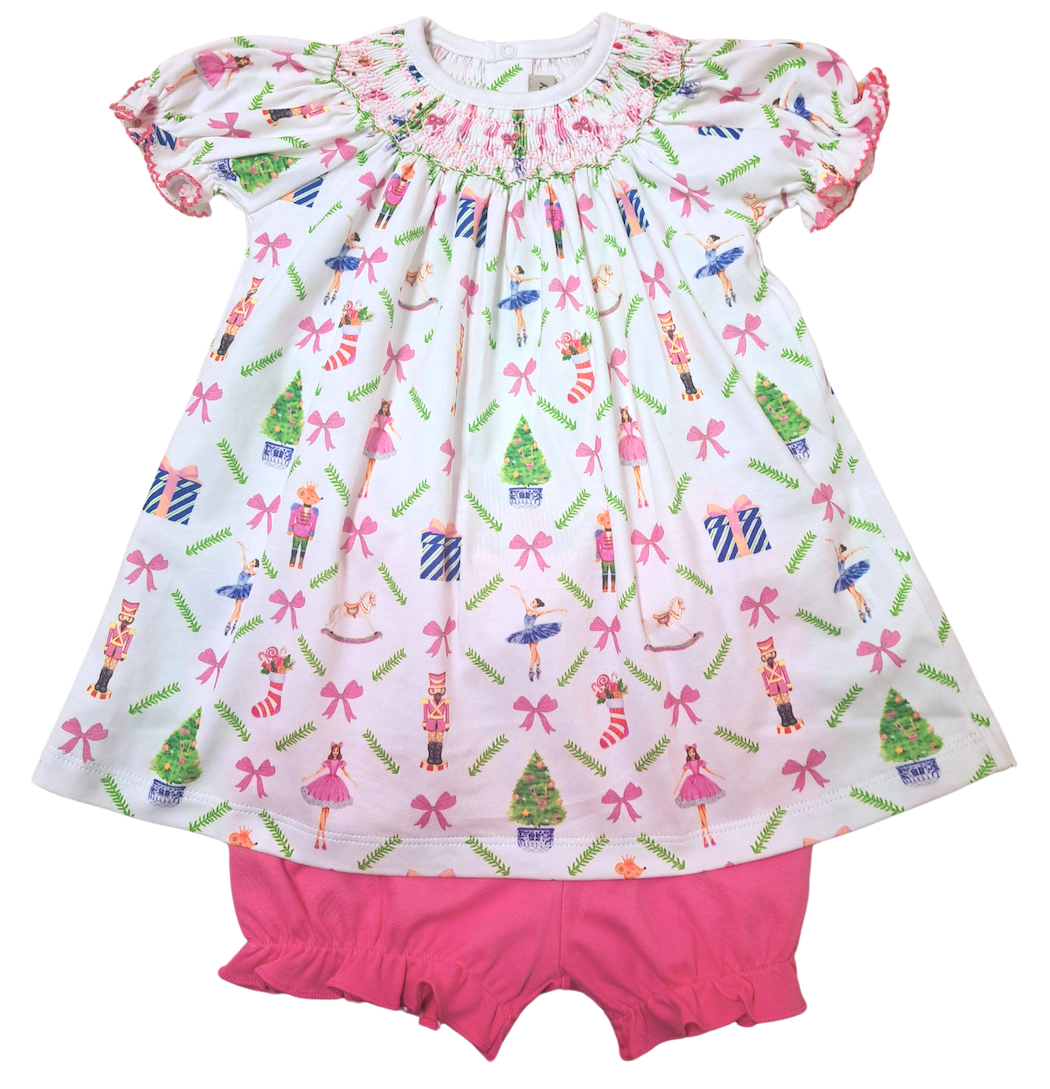 Christmas Nutcracker Girl's hand Smocked bishop