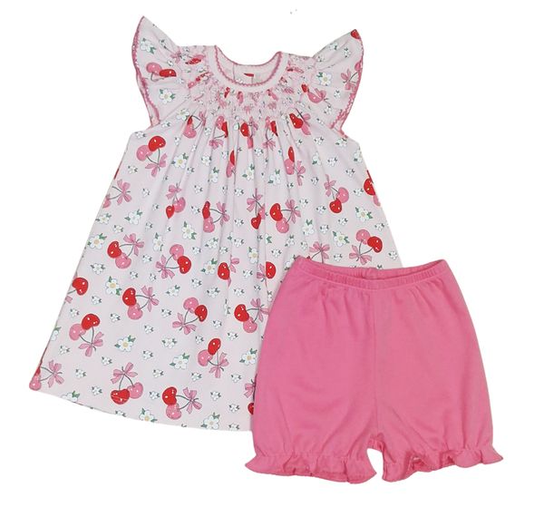 Cherries Girl's Bishop Dress - Little Threads Inc. Children's Clothing
