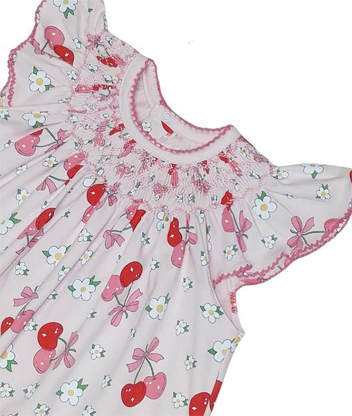 Cherries Girl's Bishop Dress - Little Threads Inc. Children's Clothing
