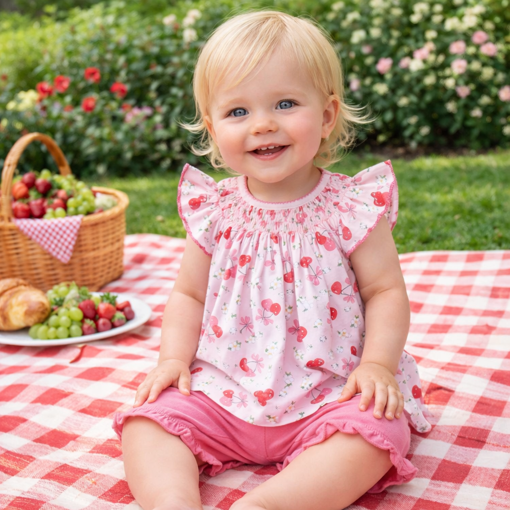 Cherries Girl's Bishop Dress - Little Threads Inc. Children's Clothing