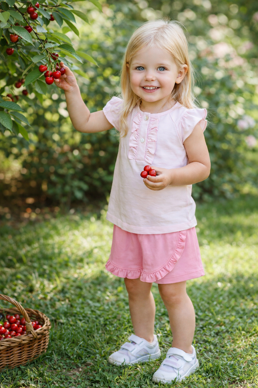 Cherries Pink Girls Pima Top - Little Threads Inc. Children's Clothing