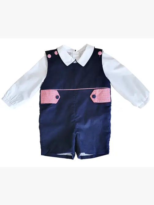 Cherries Navy Blue Corduroy boy's overall set - Little Threads Inc. Children's Clothing