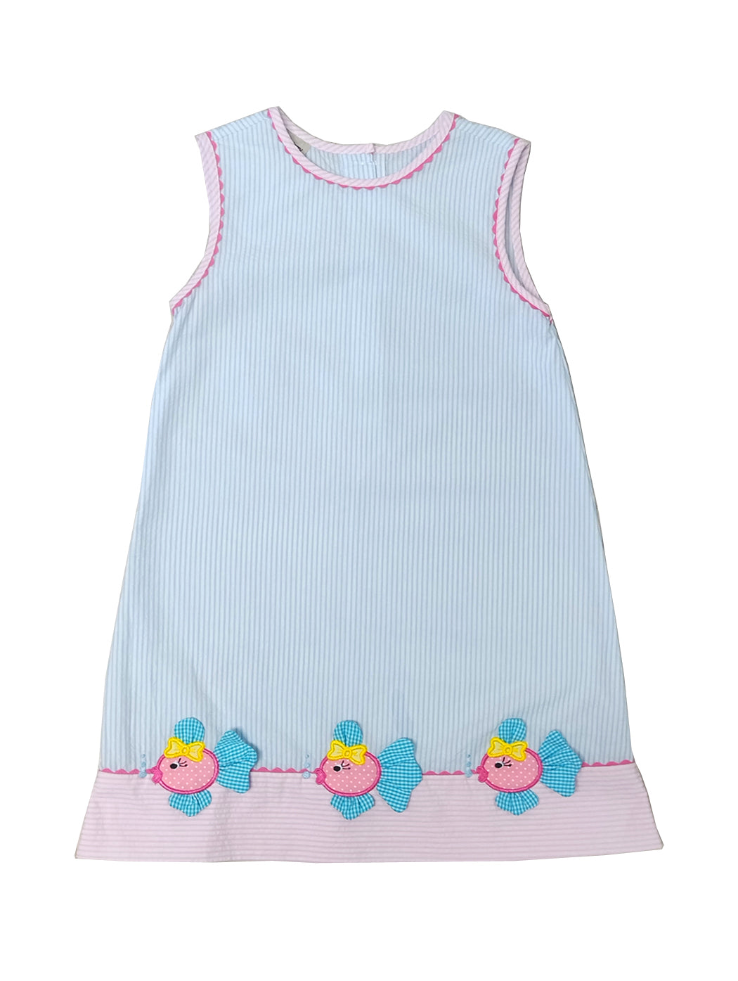 Girl's Pink and Blue Appliquéd Fish A-Line Dress - Little Threads Inc. Children's Clothing