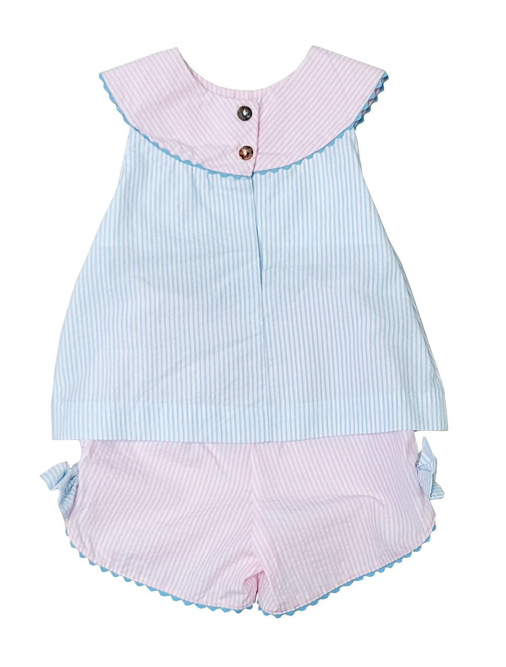Girl's Pink and Blue "Fish" Applique Short Set - Little Threads Inc. Children's Clothing